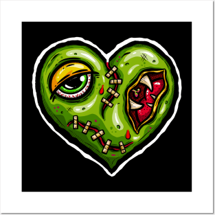 Zombie Heart Stitched Plaster Green Valentines Day Posters and Art